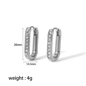 Silver U-shaped zircon hoop earrings 20mm height and 14.5mm width 4g weight detail