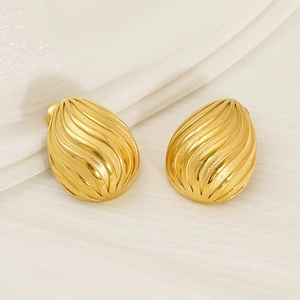 Textured 18K gold plated stainless steel teardrop earrings with wavy relief surface