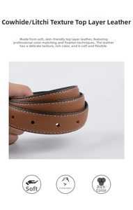 Détail d'une ceinture en cuir marron grainé montrant la texture souple et les coutures fines