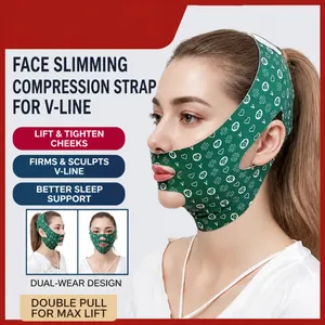 Elastic V-line lifting face mask for facial contouring with heart and clover pattern