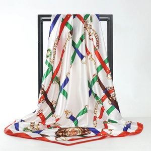 Foulard Carré En Satin Artificielle Imprimé Chaîne Géométrique Équestre Écharpe Satin Mode Polyvalent Accessoire Femmes