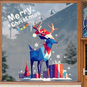 Christmas reindeer window decal with geometric art style for festive shop glass decor