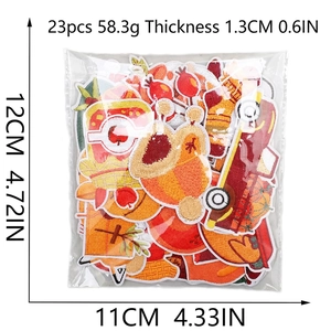 23-piece autumn embroidery patch set with pumpkin and maple leaf designs in a clear bag