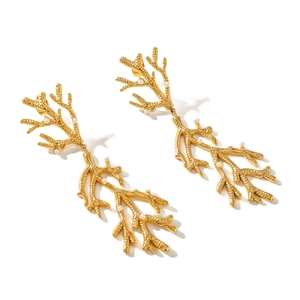 Elegant 18k gold plated stainless steel coral earrings with small white pearls