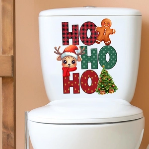 Festive Ho Ho Ho Christmas toilet stickers with gingerbread man and deer patterns