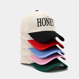 Casquette de Baseball Décontractée Bloc de Couleur Homme Femme Broderie Lettres Honey Coton Chapeau de Soleil Réglable Camionneur Sport de Plein Air