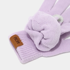 Purple knitted MOM hat scarf gloves set with touchscreen winter thermal accessories