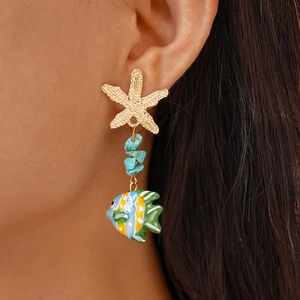 Starfish Tropical Fish Dangle Earrings Alloy Glass Beach Vacation Seaside Summer Style Jewelry With Earring Post For Women