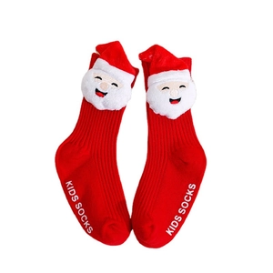 Chaussettes de Noël rouges pour bébés avec Père Noël 3D et semelles antidérapantes