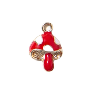 Red mushroom enamel charm pendant with gold trim for DIY jewelry making and crafts