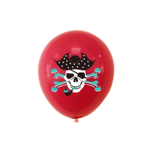 Red latex balloon with black and white pirate skull print for pirate theme party decor