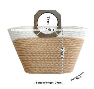 Detailed size guide for cotton rope woven bag showing dimensions and handle height