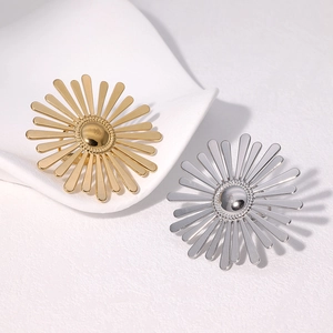 Sunflower Ring Stainless Steel Gold Plated Sunburst Geometric Retro Light Luxury Fashion Jewelry For Women