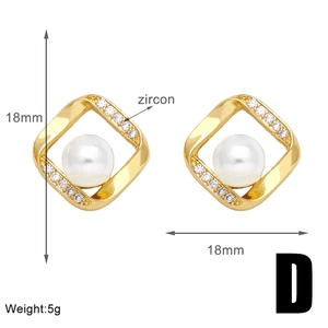 Detailed specs of gold heart earrings with pearl and zircon, size 18mm by 18mm