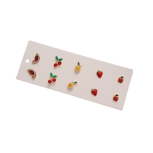 Sparkling crystal fruit earring set featuring 5 pairs of watermelon, cherry, and strawberry