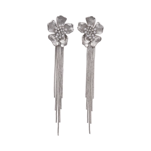 18k gold plated silver tassel earrings with flower pearl and zircon accents