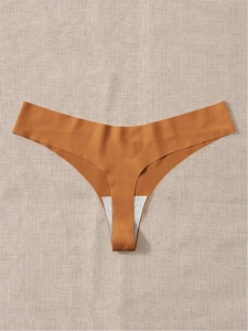 Seamless ginger orange thong for women with cotton crotch lining on linen fabric