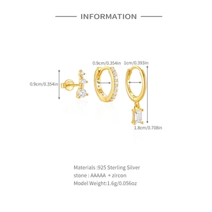 Detailed view of S925 sterling silver earring set with AAAAA zircons and measurements