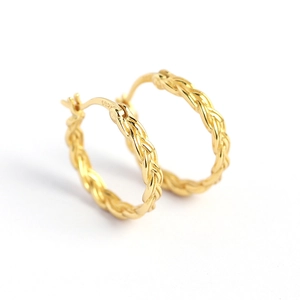 Chic S925 sterling silver gold-plated braided chain hoop earrings for women