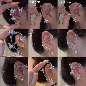 Rhinestone Butterfly Snowflake Leaf Ear Cuffs Alloy Non-Pierced Wrap Earrings Elegant Jewelry For Women