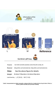 Size chart for Teacher's Day gift bags with dimensions for L and M paper bag sizes