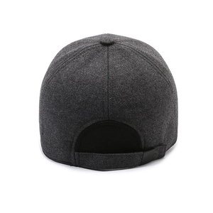Back view of men's dark grey wool baseball cap with adjustable strap for winter