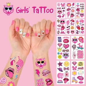 Pink Preppy Style Temporäre Tattoo Aufkleber Wasserdicht Wassertransfer Cartoon Körper Gesichtskunst Für Mädchen Kinder Y2K