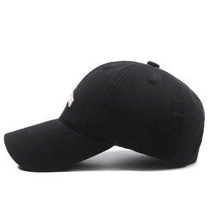 Classic black cotton baseball cap with white 3D embroidery and adjustable strap