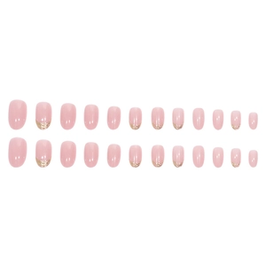 Handmade nude pink french press-on nails with gold glitter tips and glossy finish