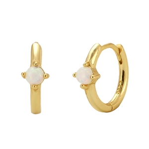 S925 sterling silver gold-plated huggie hoop earrings with white opal gemstone