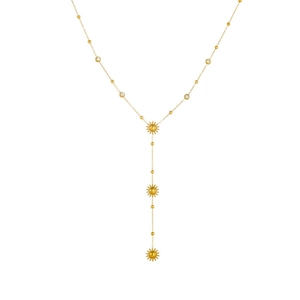 Elegant gold-plated stainless steel Y-necklace featuring triple sparkling sunflower charms