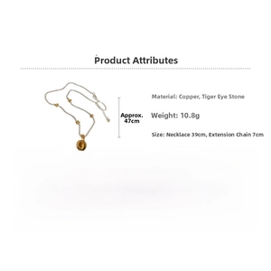 Detailed view of Tiger Eye stone pendant necklace with copper chain length measurements