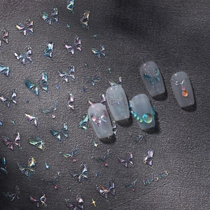 3D embossed holographic butterfly nail stickers M-553 with iridescent gold metallic finish