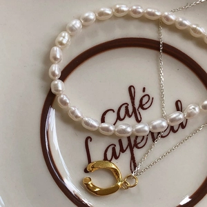 925 sterling silver chain with horseshoe pendant and elegant baroque pearl bracelet