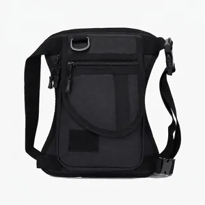Tactical black tactical leg bag with multiple pockets and durable nylon for outdoor hiking