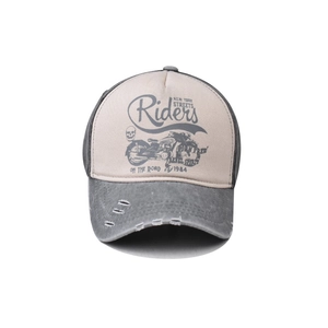 Vintage washed baseball cap with Riders print and distressed brim for outdoor fashion
