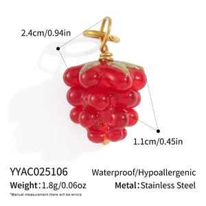 Detail view of red grape pendant dimensions 2.4cm with stainless steel material specs