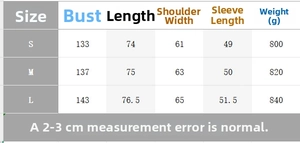 Size chart for women wool blend coat showing chest, length, shoulder, and sleeve measurements