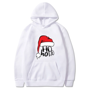 Weißer Weihnachts-Hoodie mit festlichem Weihnachtsmann-Hut und HO HO HO Aufdruck