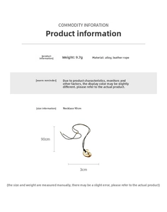 Detailed size specifications for a geometric alloy pendant necklace with 90cm cord length