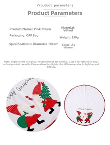 Detail of 106cm white fleece Christmas tree skirt with red border and embroidered Santa