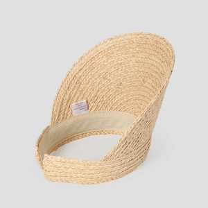 Handmade raffia straw open top sun visor hat for women in natural beige color