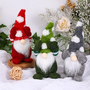 Christmas Gnome Faceless Doll Nordic Tomte Plush Knit Fabric Wood Base Covering Eyes Tabletop Ornament Home Decor