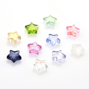 Colorful 10mm star-shaped crystal pendants in a scattered multi-angle arrangement
