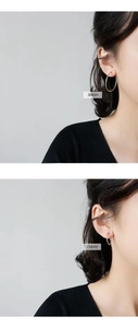 Detailed comparison of S925 silver hoop earrings in 30mm and 15mm sizes on model ear