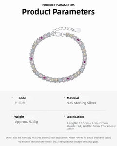 Detailed product parameters of 925 sterling silver bracelet with multi-color cubic zirconia
