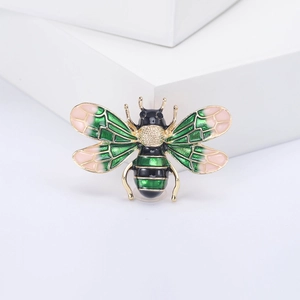 Exquisite bee enamel brooch with gold-tone metal outline and colorful wings design