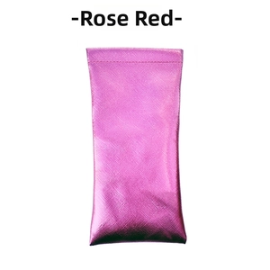 Detailed view of rose red PU leather glasses pouch with durable Saffiano texture