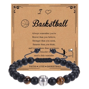 Handgefertigtes Basketball-Perlenarmband mit mattschwarzen Steinen und Tigerauge-Perlen