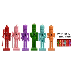 Set of six 13cm colorful wooden nutcracker soldier puppets for Christmas decoration